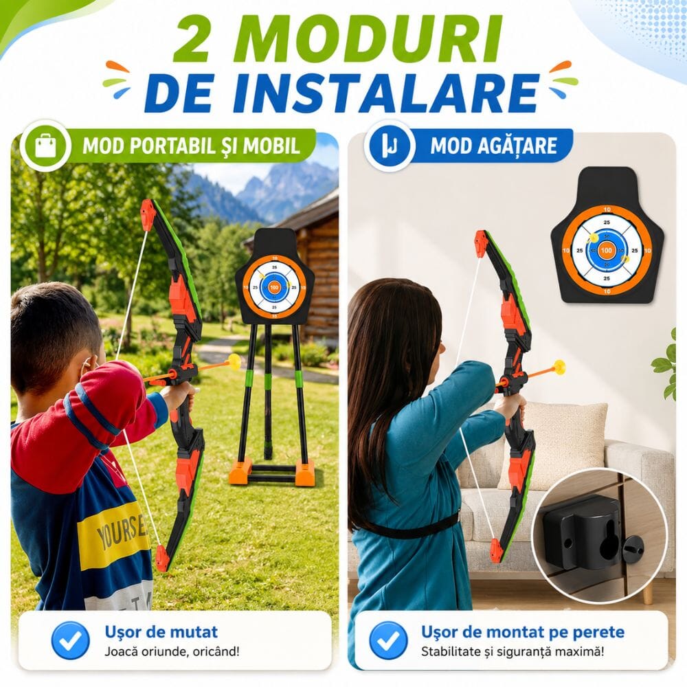 Set De Joaca Arc cu Sageti cu Ventuze KidProtect TinyArcher Pro
